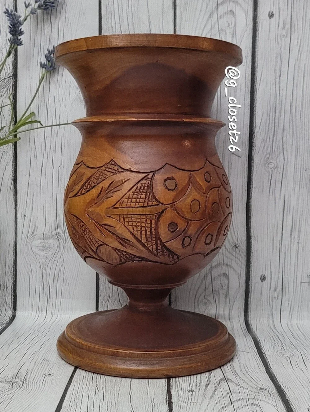 Handcrafted Brown Carved Wood Decorative Urn - Home Accents